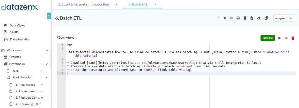 Notebook in datazenx